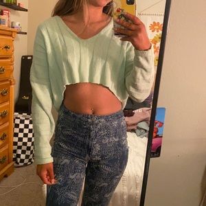 Forever 21 Mint Green v neck cropped sweater